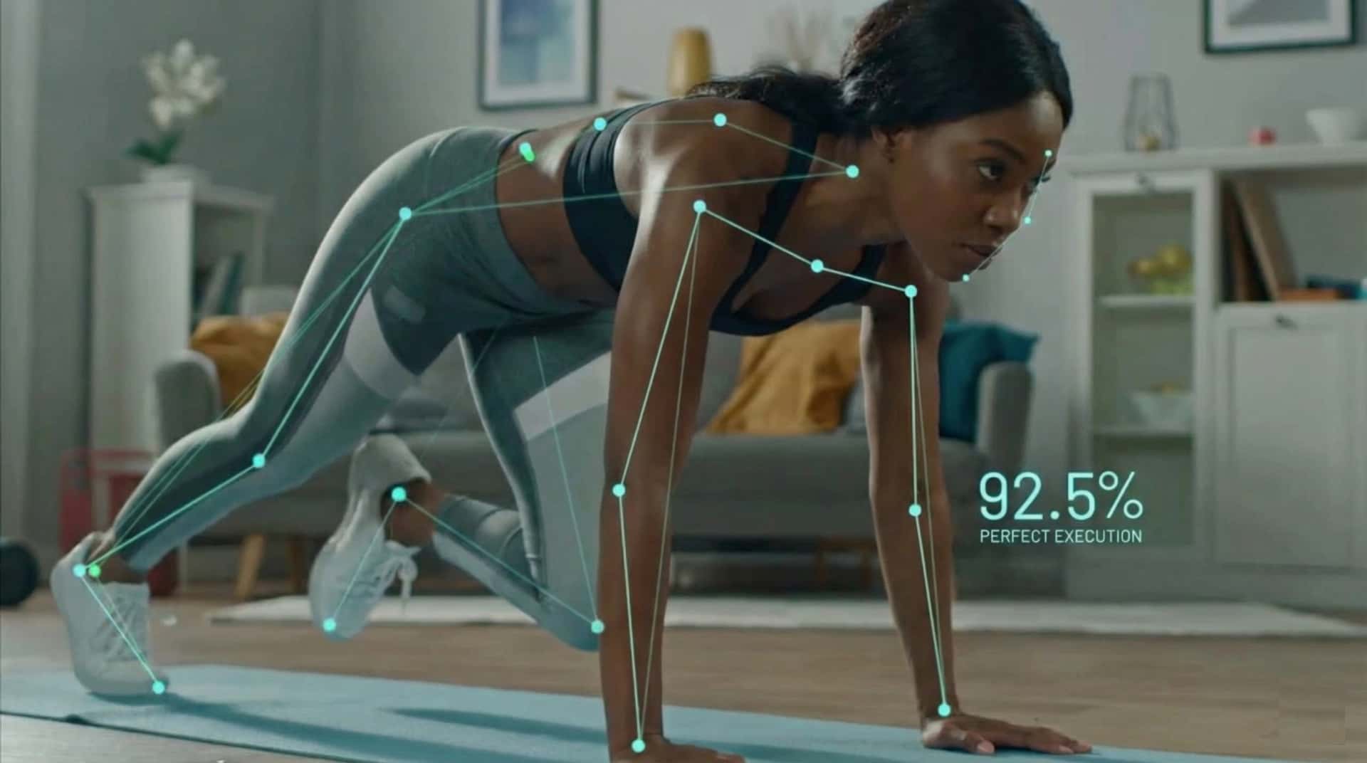 Advanced AI fitness coach interface showing real-time biometric data and voice interaction