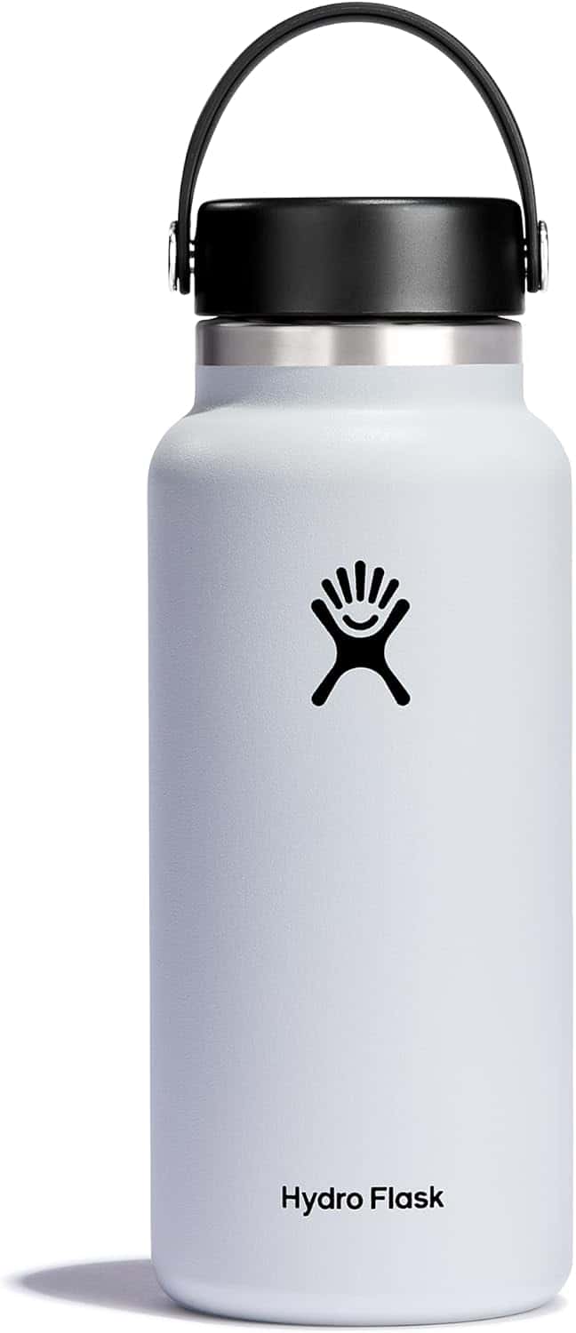 Hydro Flask Water Bottle - Insulated Stainless Steel - Wide Mouth Flex Lid, Non Spill, Leakproof and Refillable in 32 Oz White