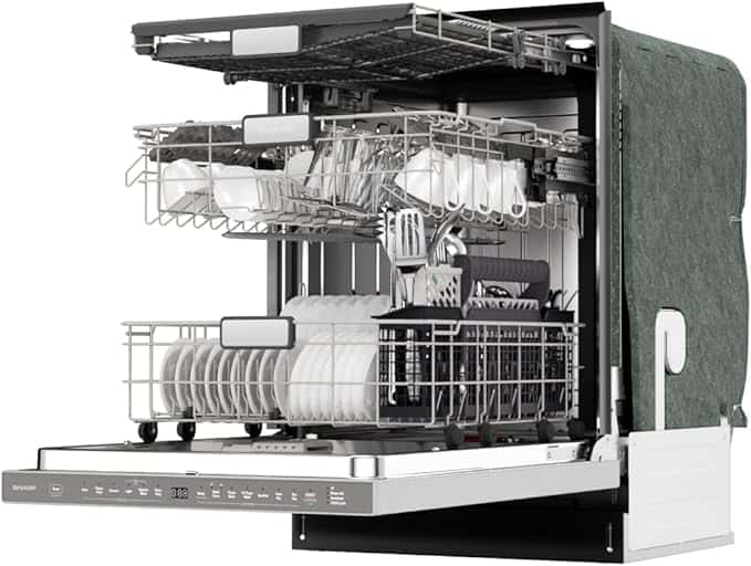 SHARP SDW6767HS Smart Dishwasher Works with Alexa. Includes LED Interior lights, Stainless Steel interior, Heated Dry with Fan Assist, Wash Zone cleans half load on either rack, Adjustable Third Rack