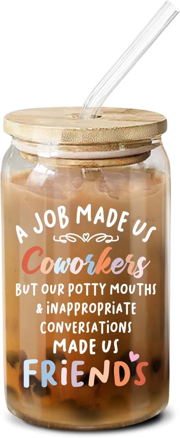 NewEleven Christmas Gifts For Friends – Work Bestie Presents For Women Friends - Appreciation Gifts For Coworkers, Unique Present Ideas For Coworker Leaving, Farewell Party – 16 Oz Coffee Glass