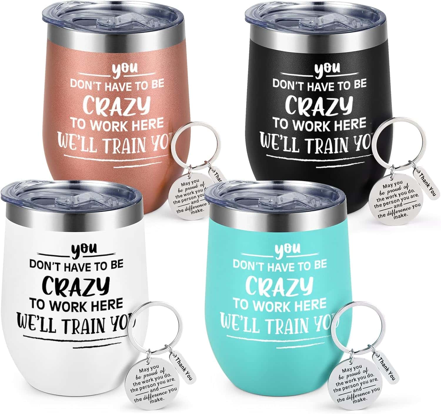 Gtmileo Coworker Gifts, 4 Pcs Don't Have To Be Crzay To Work Here Stainless Steel Insulated Tumblers, Christmas Boss Day Office Work Gifts for Coworker Employee Female Boss Lady Male Boss(Multi,12oz)