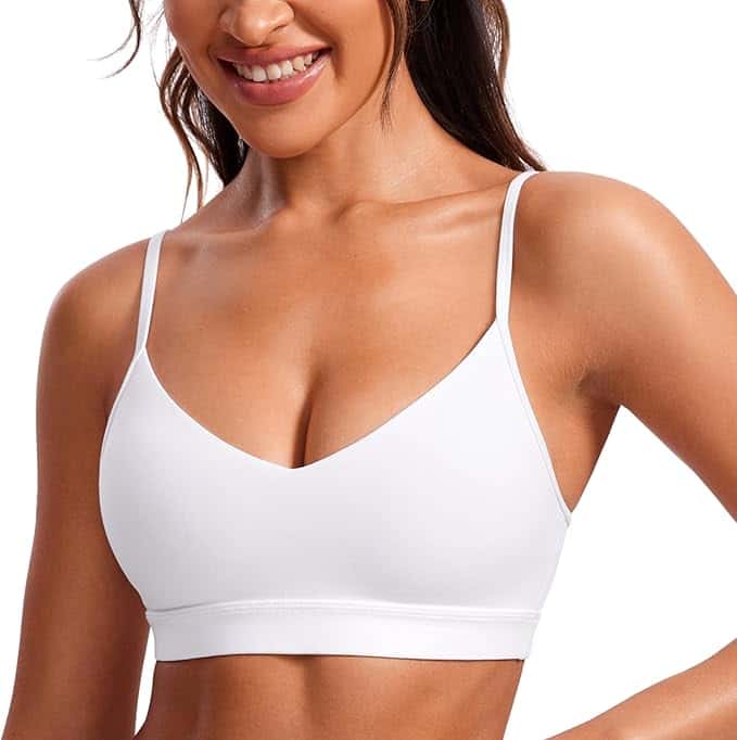CRZ YOGA Butterluxe V-Neck Sports Bras for Women - Adjustable Thin Straps Padded Yoga Top