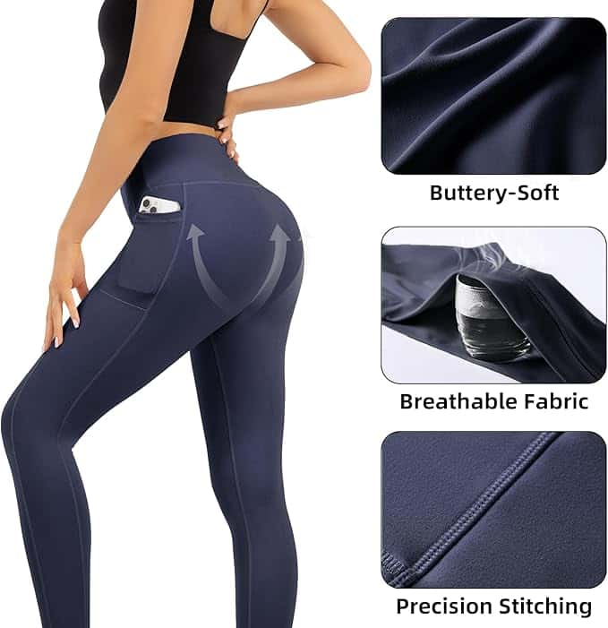 Buttery Soft 3 Pack High Waist Leggings for Women Yoga Pants with Pockets Breathable Tummy Control