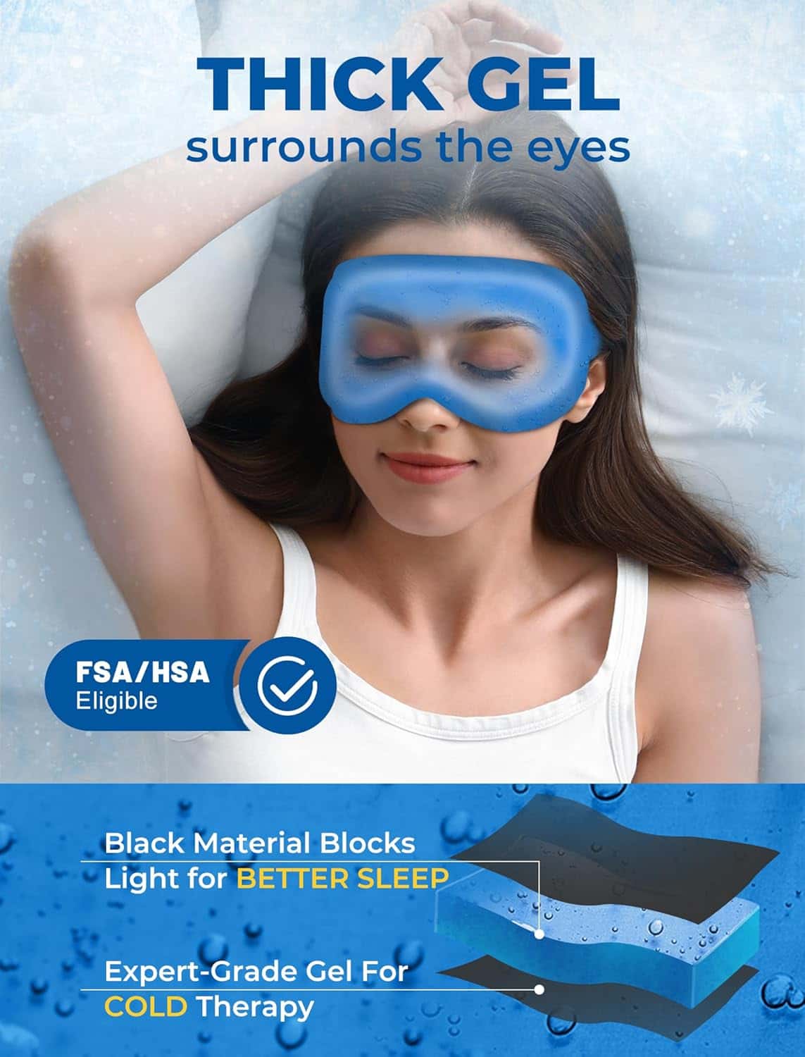 3D Cooling 6oz Weighted Eye Mask ，Headache & Migraines Relief for Programmers, Designers & Remote Workers, Gentle Cold Compress, 100% Blackout, Stress & Screen Fatigue Reset Tool (Blue)