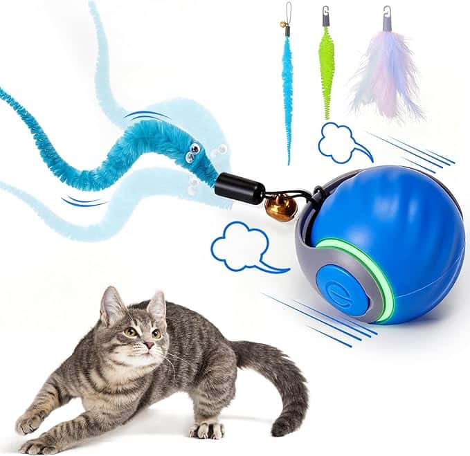 BABORUI Interactive Cat Toy Ball - Automatic Interactive Cat Toys for Indoor Cats with 3 Tails