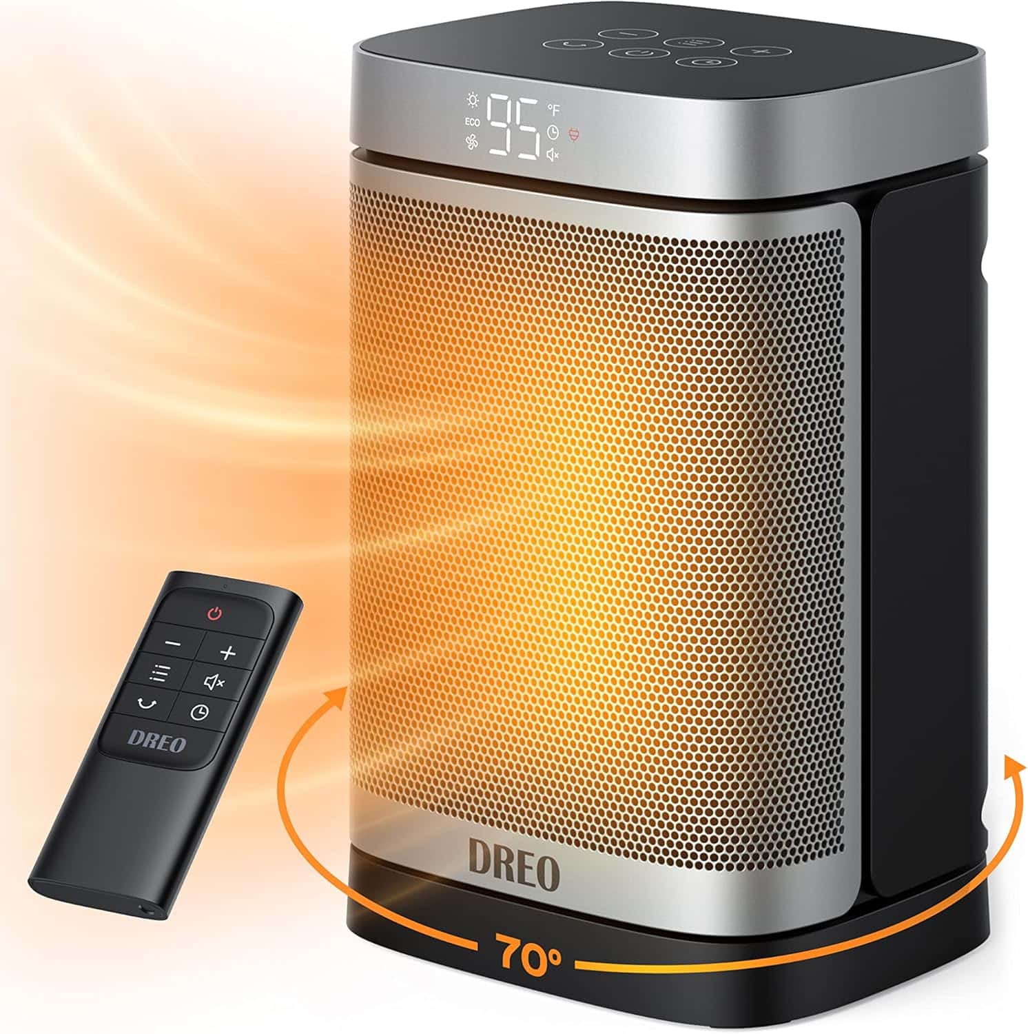 Dreo Space Heater, 1500W Portable Electric Heaters for Indoor Use, PTC Ceramic Heater for Office with Remote, Thermostat, 70°Oscillation, 12H Timer, 5 Modes, Safe Quiet Room Heater for Bedroom - Best Overall space heater for 150 sq ft with 1500W power