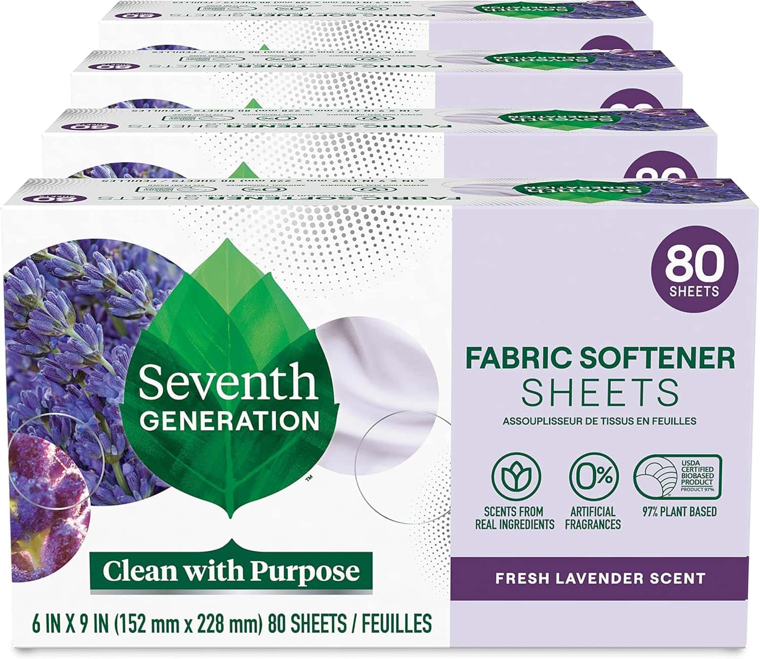 Seventh Generation Dryer Sheets Fabric Softener Fresh Lavender Scent with 100% Essential Oils and Botanical Ingredients 80 Sheets (Pack of 4) - Essential tool for effective dusting with the dryer method