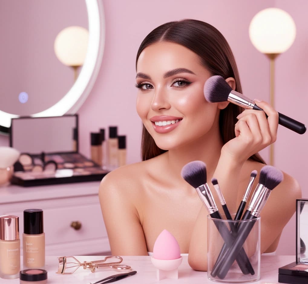 Best beauty tools and accessories 2026 arranged on a vanity with makeup brushes, sponges, and beauty gadgets