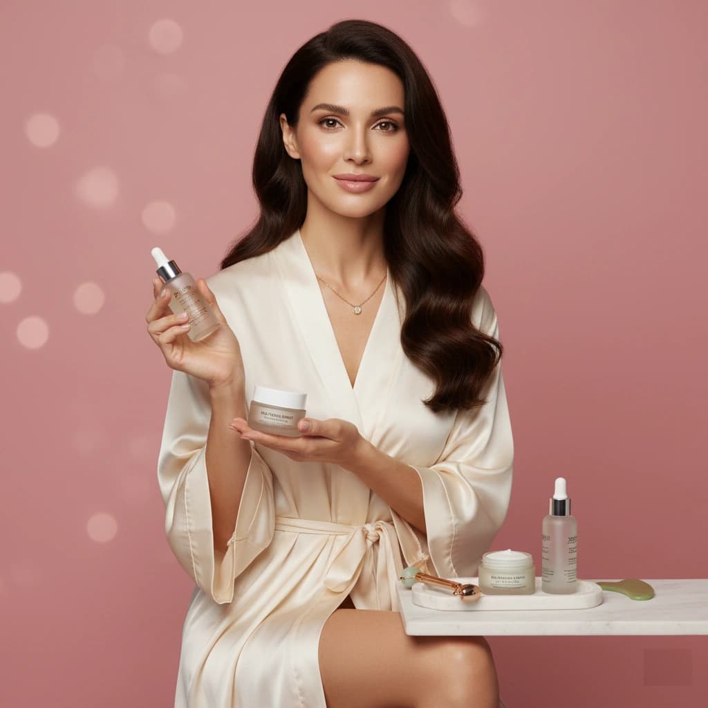 Best skincare essentials 2026 arranged on a vanity with cleansers, serums, moisturizers, and SPF protection