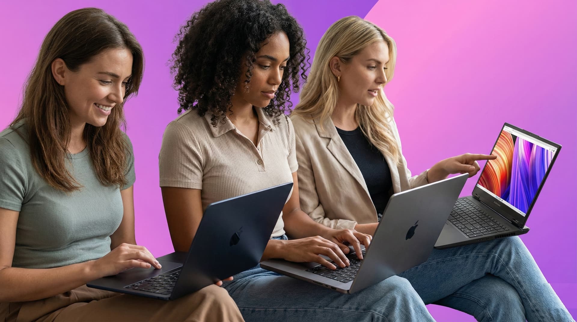 Creator workstation with multiple laptops and external SSDs