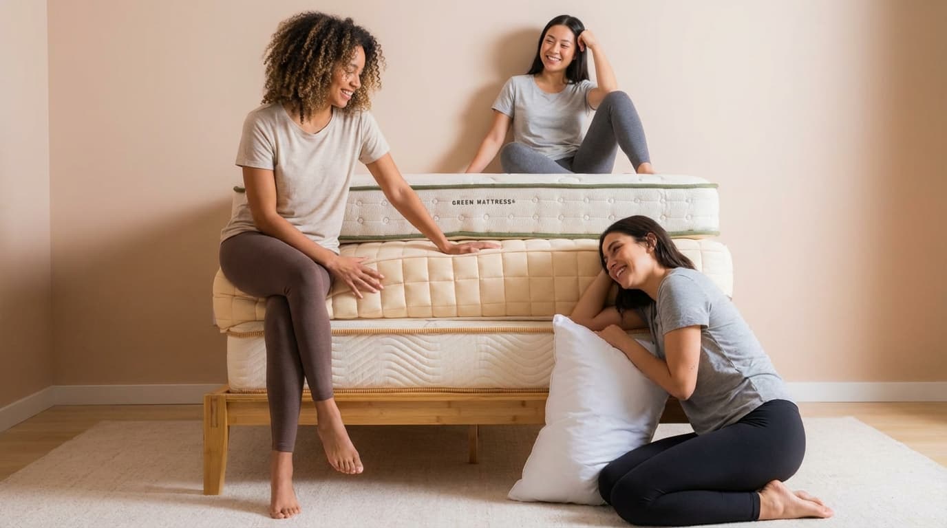 Assortment of tested mattresses in a studio environment