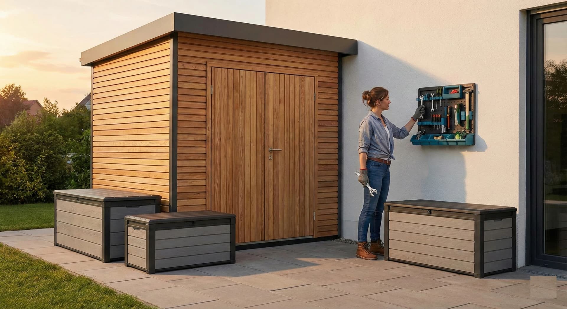 Best outdoor storage solutions including sheds, deck boxes, and tool storage systems