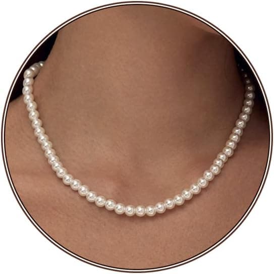 Zeffy Pearl Necklace 4MM/6MM/8MM Dainty Round Imitation Pearl Choker Necklace Wedding Pearl Necklace Delicate Jewelry for Women Simple Bridesmaid Jewelry Gifts