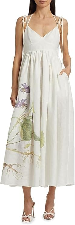 Erdem Floral Linen Strappy Midi-Dress - Designer Dresses - $1,395.00