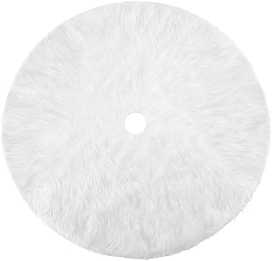 Konsait plush Christmas tree skirt round snow white 31 inch tree mat base cover