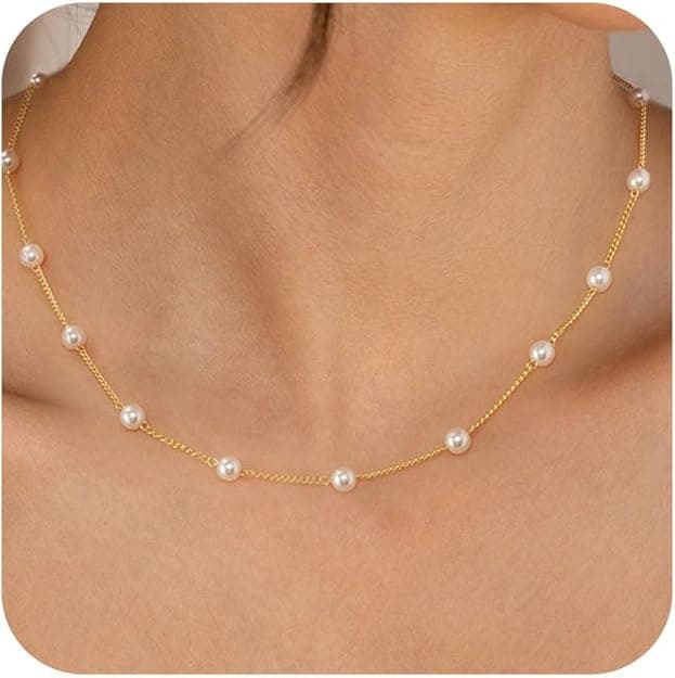 Dainty Pearl Pendant Necklaces for Women 14K Gold Plated Handmade Layered Pearl Chain Necklace Delicate Layered Pearl Necklace Everyday Jewelry Gift