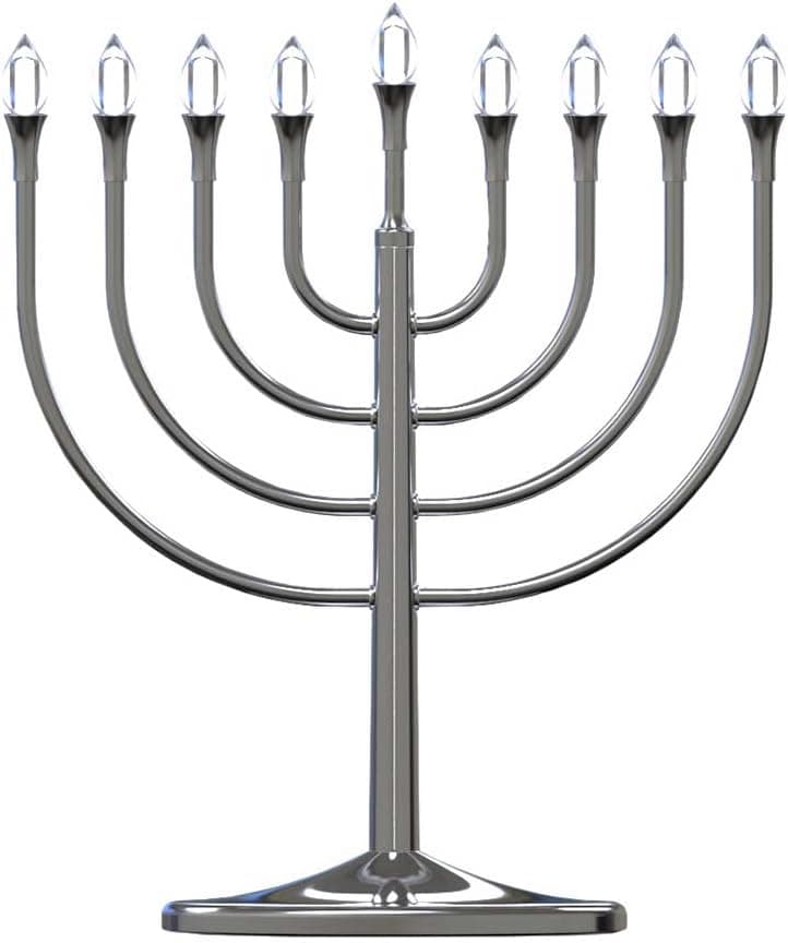 Large LED menorah with silver body on tabletop