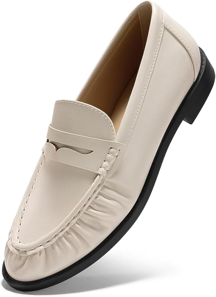 Coutgo penny loafers for women comfortable slip on shoes collapsible heel closed toe dressy casual work flats