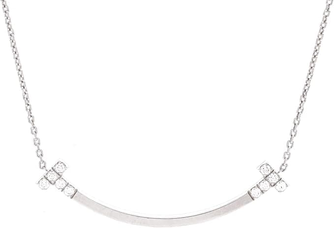 Tiffany & Co. Pre-Loved T Smile Pendant Necklace 18K White Gold with Diamonds Medium, White Gold - Jewelry - $4,090.00