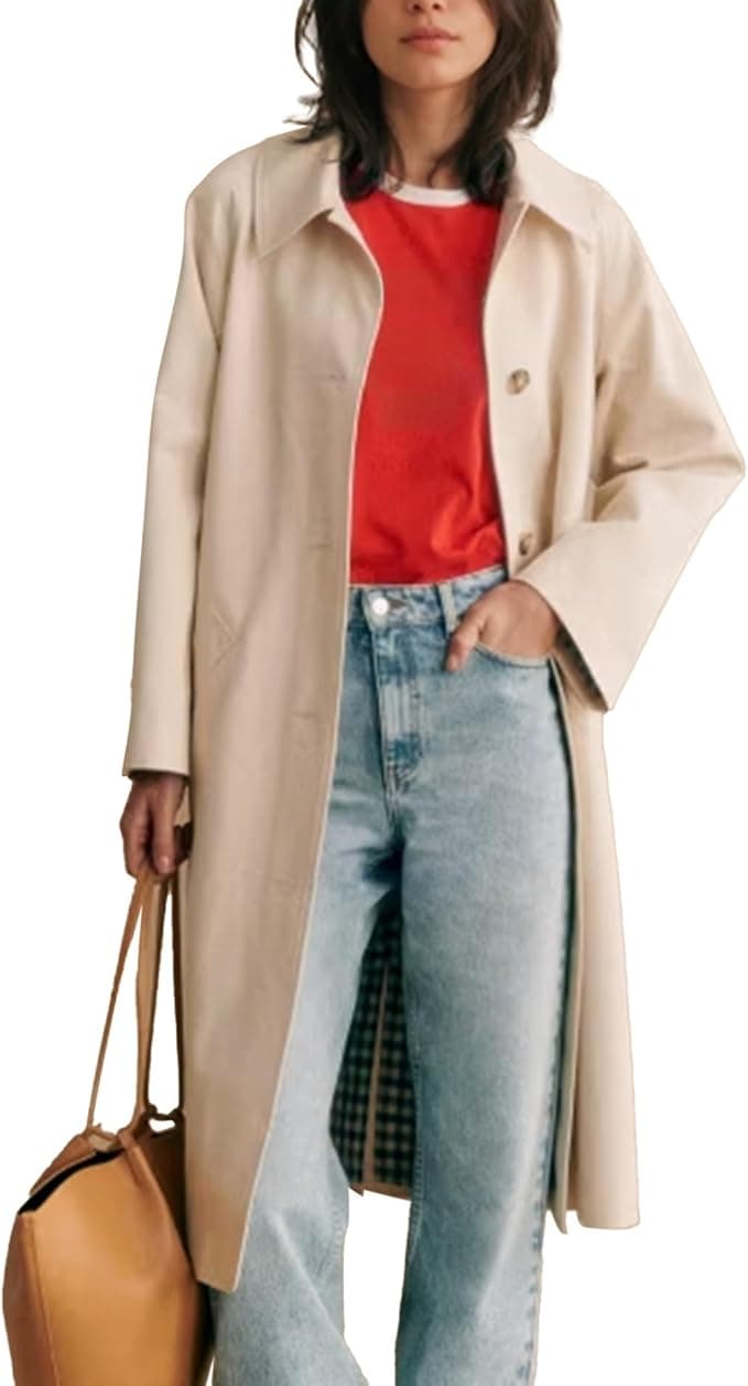 Songling womens long trench coat single breasted oversized windproof trendy fall jacket outerwear coats