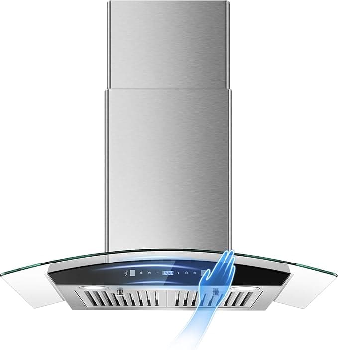 Range Hood 30 Inch, Tieasy Wall Mount Kitchen Hood with Ducted/Ductless Convertible Duct, Stainless Steel Chimney and Baffle Filters, Touch Control Fan Timer, LED Lights, 3 Speed Fan