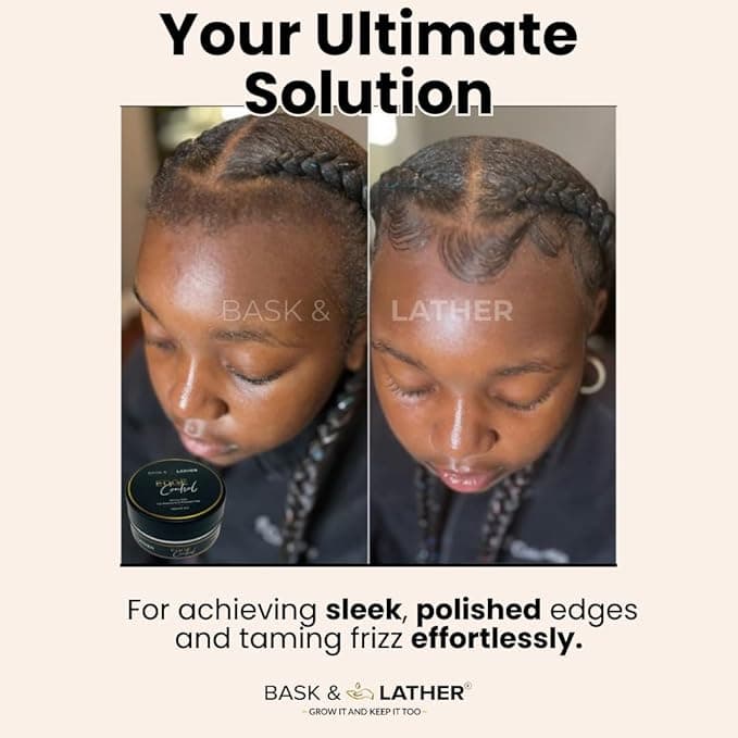 BASK & LATHER Strong Hold Edge Control Gel with Castor Oil, Non-Greasy, Non-Flaking, No White Cast, Long Lasting, Supports Hair Growth, Natural Formula, For All Hair Types, 5.3 Fl Oz - Beauty & Cosmetics - Edge Control Gel - $16.99