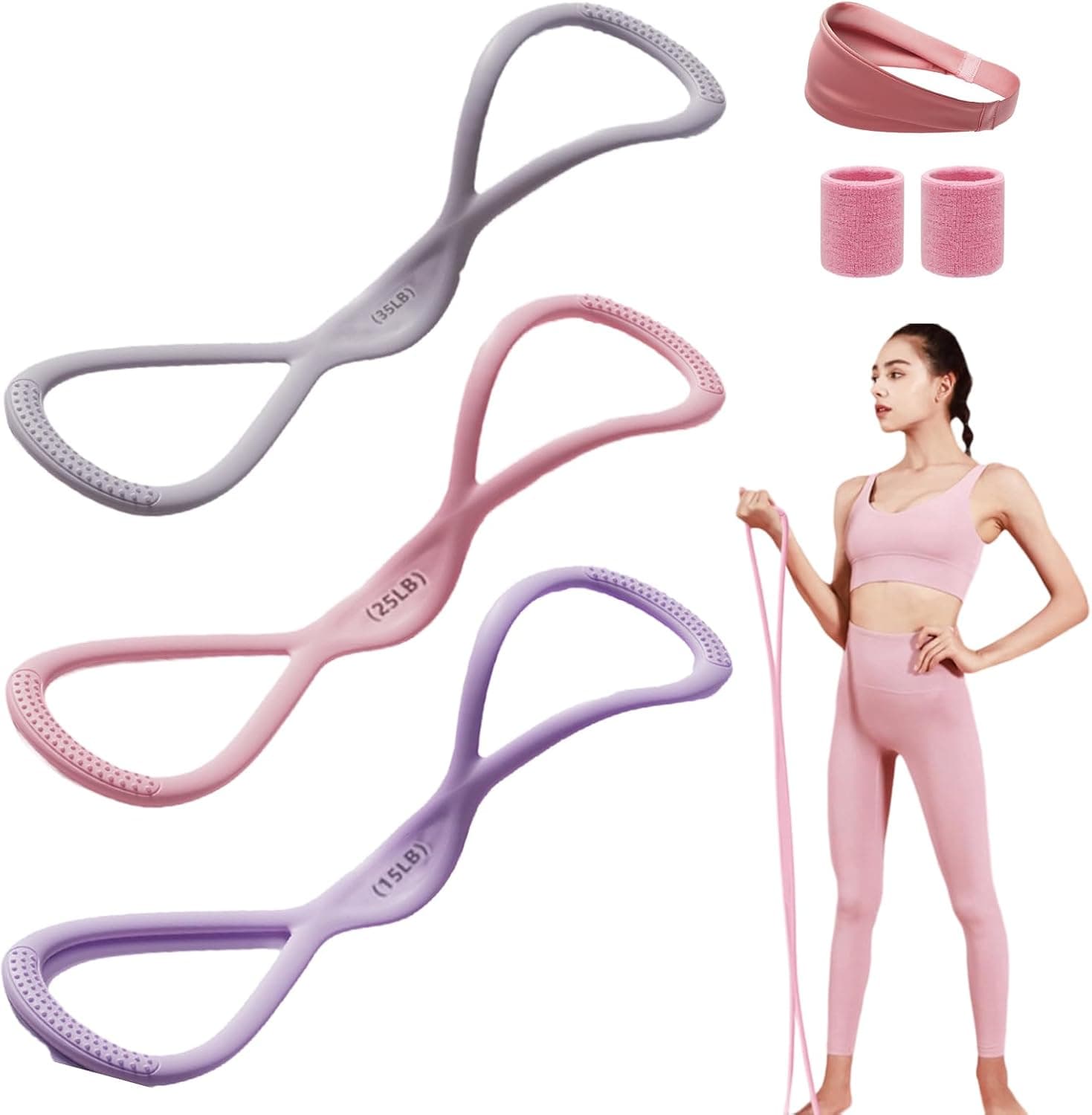 Figure 8 resistance bands set of three for chest, arm, and shoulder work