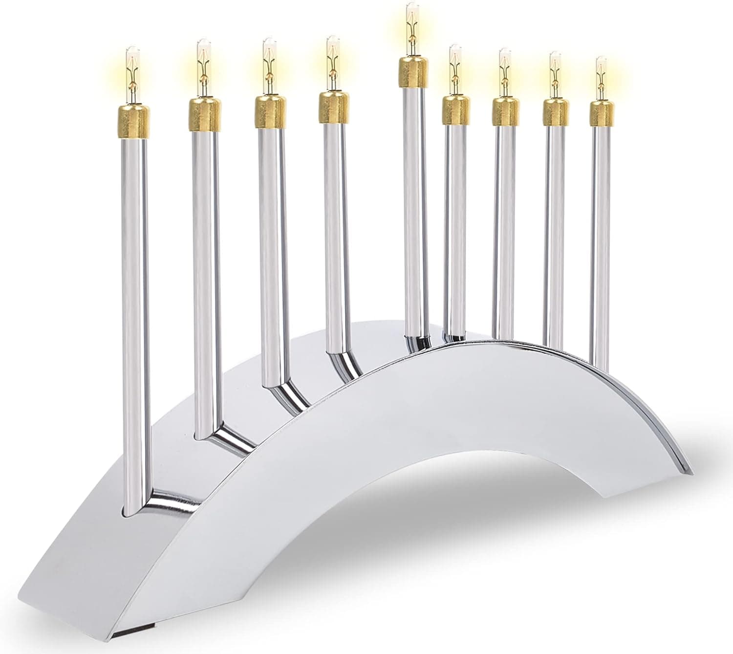 Silver arch electric menorah with gold accent cups