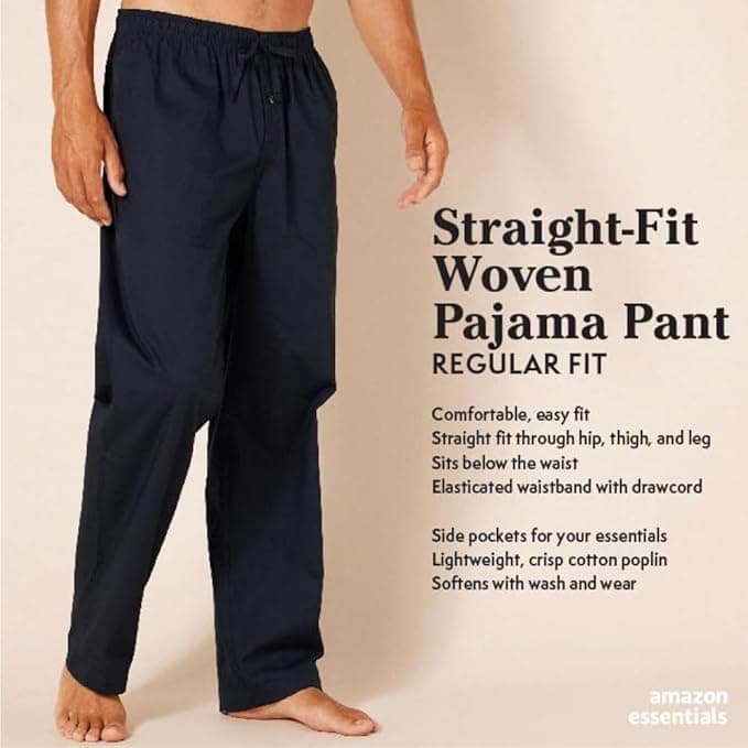 Amazon Essentials Mens Straight-Fit Woven Pajama Pant with Pockets