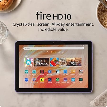 Amazon Fire HD 10 tablet (newest model) built for relaxation, 10.1" vibrant Full HD screen, octa-core processor, 3 GB RAM, 64 GB, Lilac