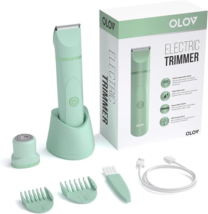 OLOV Electric Body Hair Trimmer - Groin Trimmer for Men - Bikini Trimmer Women - Wet/Dry Shaver Groomer, Replaceable Ceramic Blade Heads, USB Recharge Dock, Waterproof Hygiene Razor, Green - Beauty & Cosmetics - Hair Trimmer - $33.88