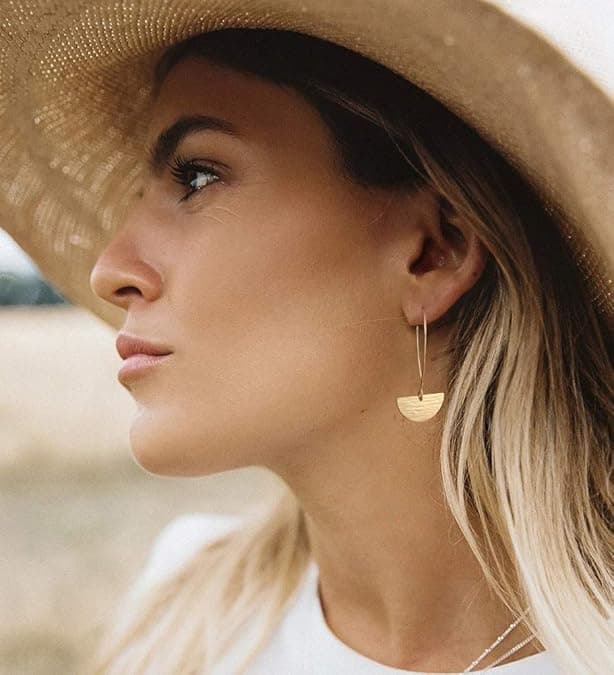 SOFYBJA Statement Long Gold Circle Semicircle Ball Dangling Earrings for Women 18k Gold Plated Drop Earrings