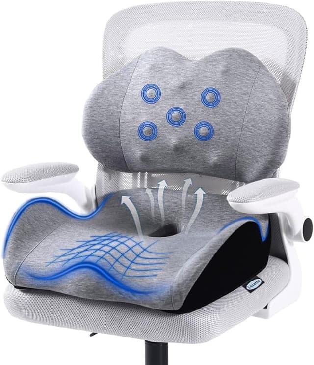 X Large Memory Foam Seat Cushion Lumbar Support - Sciatica Relief