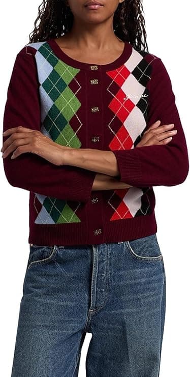 Ganni Argyle Wool-Cashmere Cardigan - Designer Knitwear - $475.00