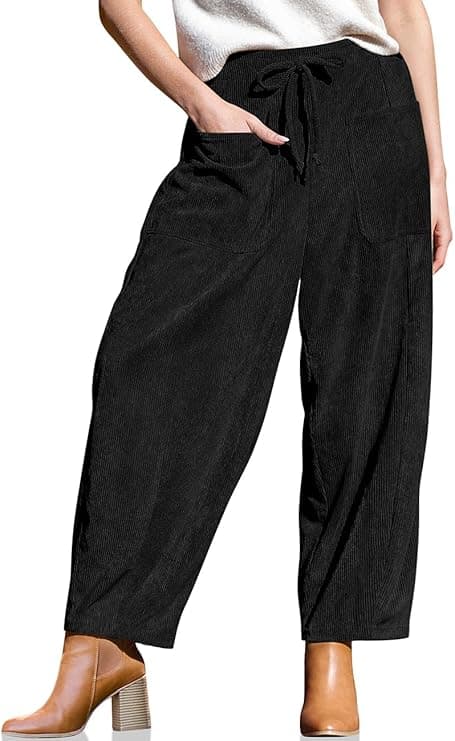 TARSE Women's Corduroy Pants Baggy Wide Leg Pants Casual Elastic Waisted