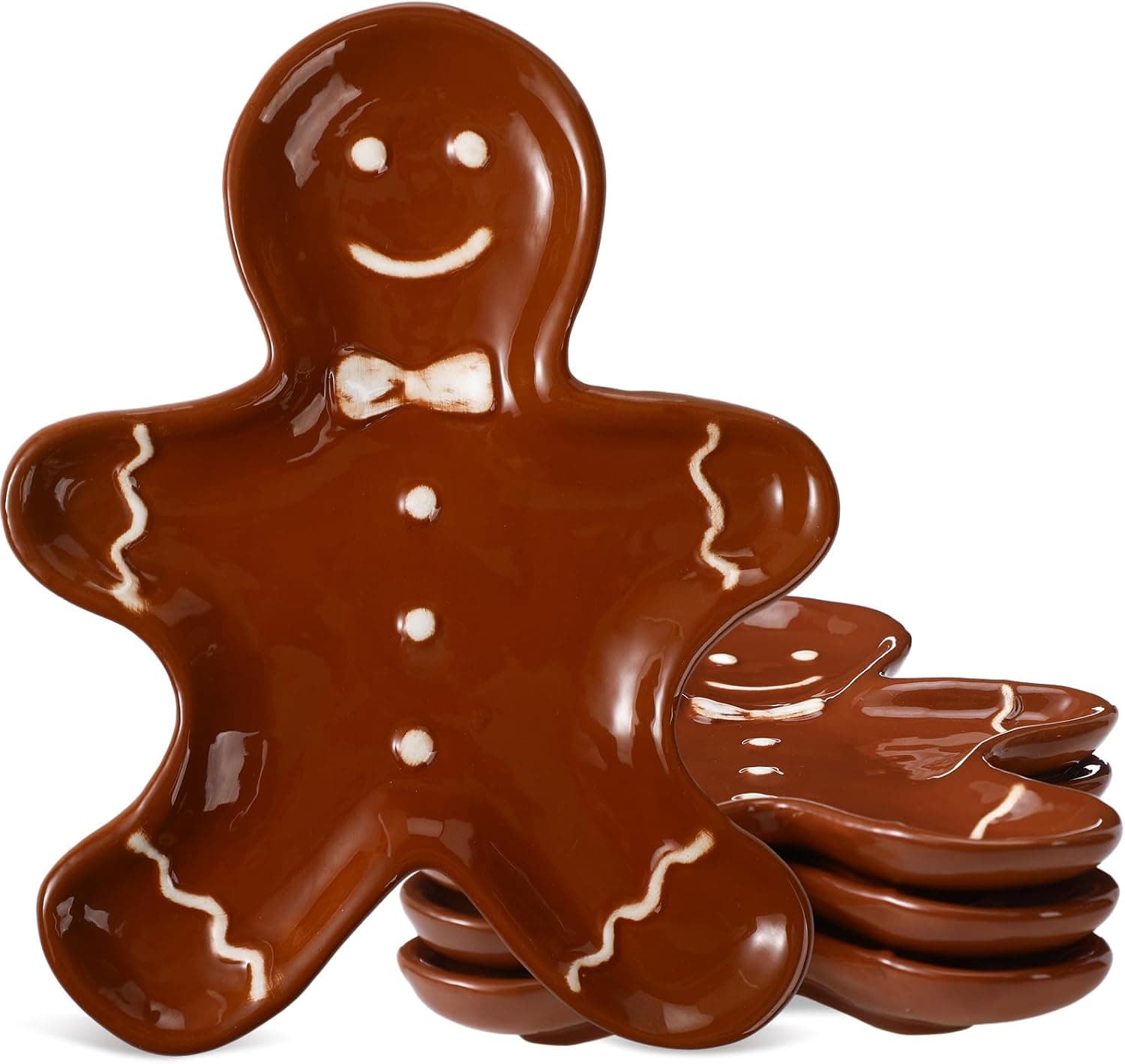 3 pieces Christmas gingerbread man ceramic plates, 8 inch holiday cookie tableware decorative desserts dish
