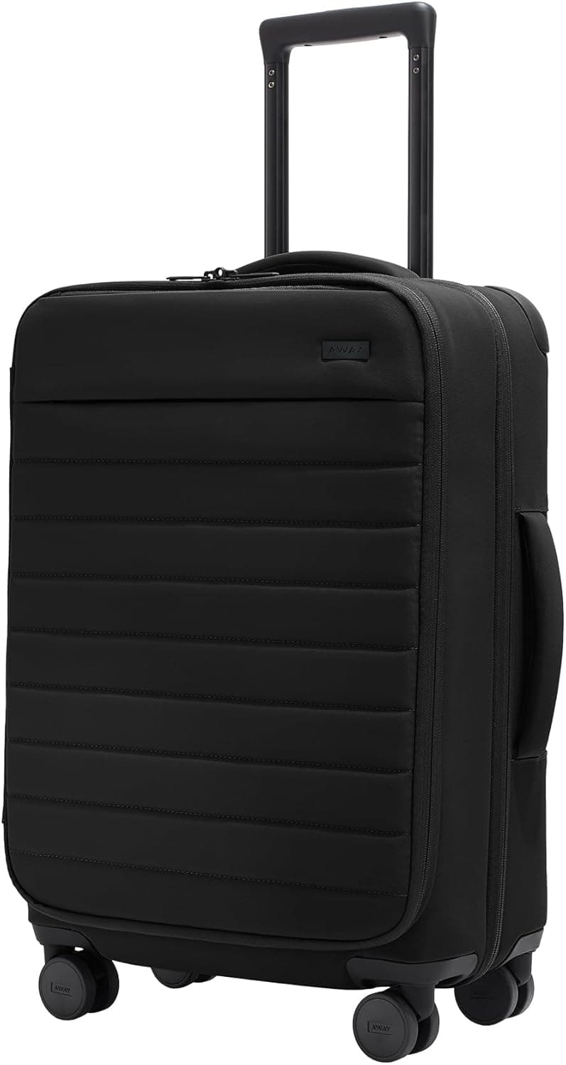Away Softside Bigger Carry-On Suitcase, 23 Inch, Expandable High-Strength Nylon Luggage With Spinner Wheels, Meets Requirements for Most Major Airlines, Jet Black