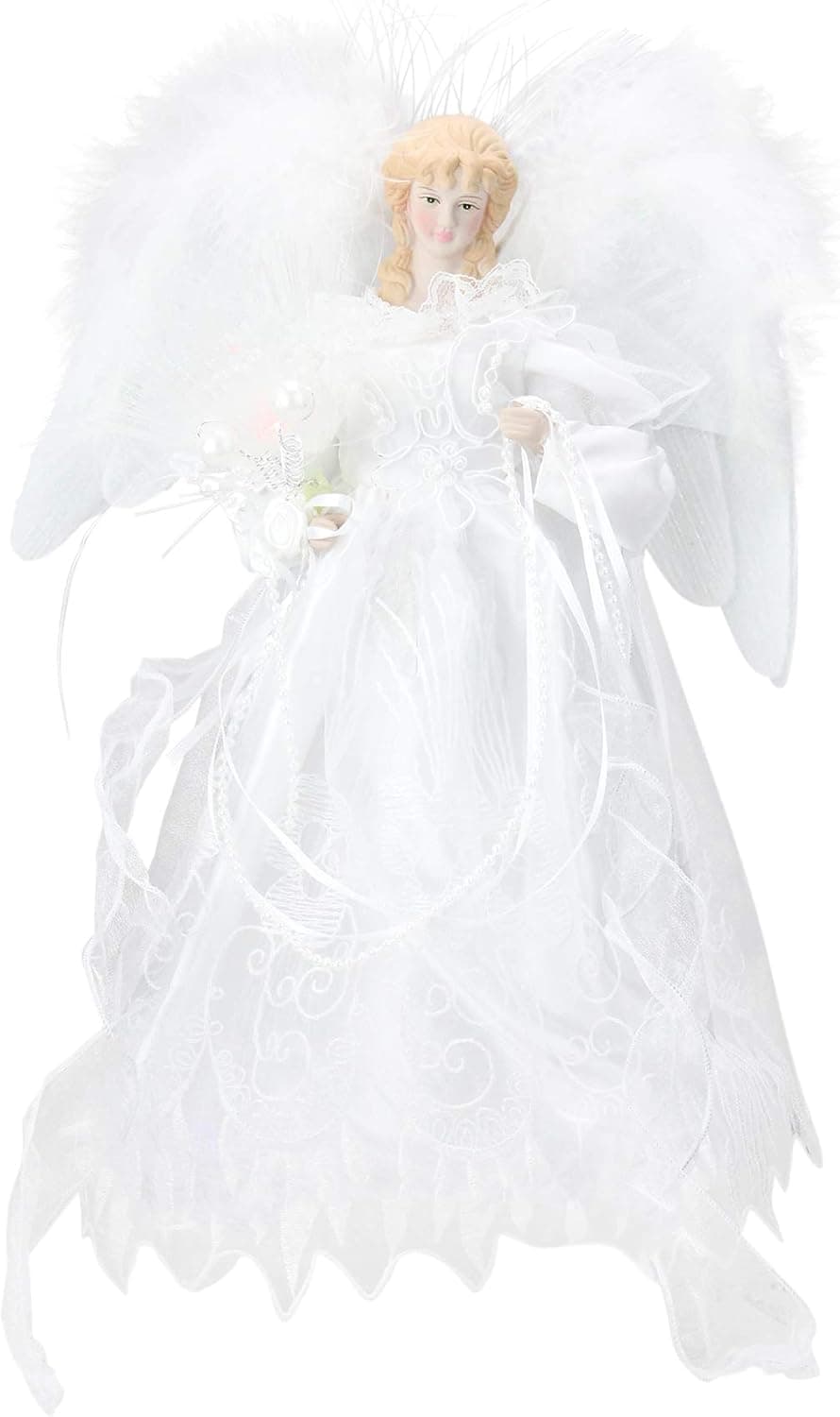 Kurt Adler 12-inch white and silver fiber optic LED angel tree topper