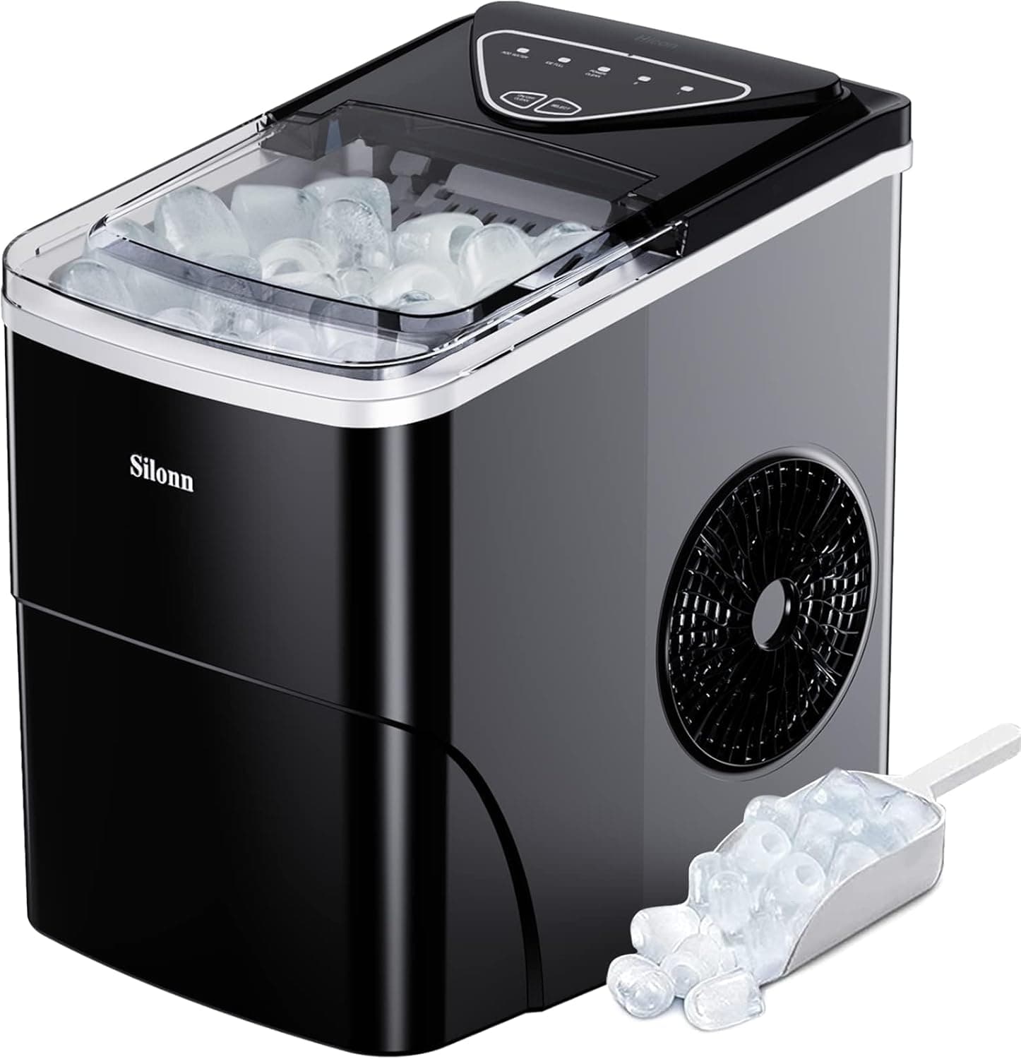 Silonn Countertop Ice Maker, 9 Cubes Ready in 6 Mins, 26lbs in 24Hrs