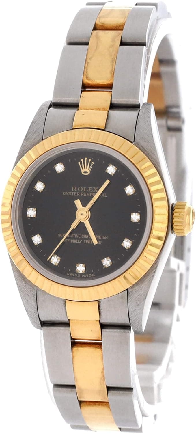Rolex Pre-Loved Oyster Perpetual Automatic Watch Stainless Steel and Yellow Gold with Diamond Markers 24 - Fashion Accessories - $6,470.00