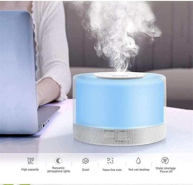 700ml Ultrasonic Essential Oil Diffuser, Aromatherapy Cool Mist Humidifier with Timer, LED Lights for Home, Office, Bedroom