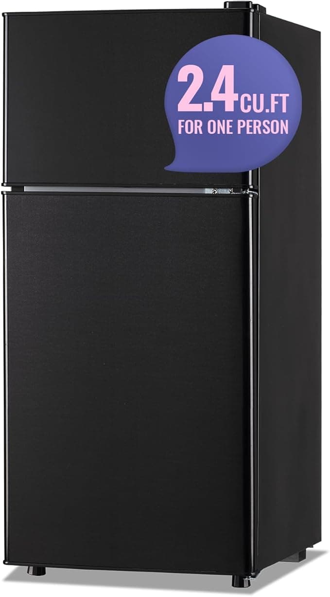 2.4 Cu.Ft Refrigerator with Freezer Mini Fridge Removable Plastic Shelves Ideal for Apartment,Dormitory Black