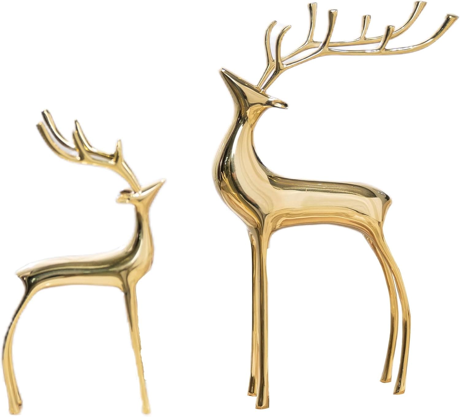 Reindeer figurine statues deluxe set of 2, Christmas deer pure copper heavy reindeer ornaments for home decor, gold