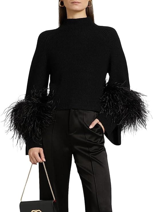 LaPointe Merino Wool Feather-Cuff Sweater - Designer Knitwear - $1,250.00