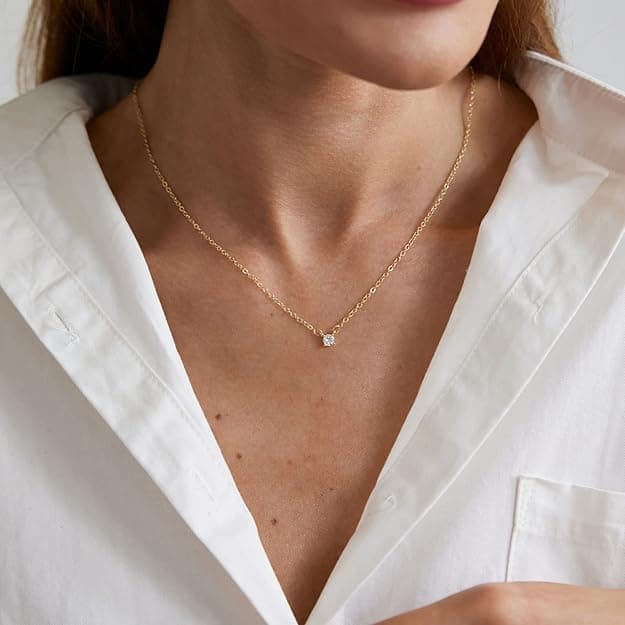 MIDEEO CZ Diamond Necklace for Women Dainty Layered Cubic Zirconia Solitaire Pendant Necklace Gold Plated Waterdrop Shape Square Emerald Green CZ Simulated Diamond Bridesmaid Necklace