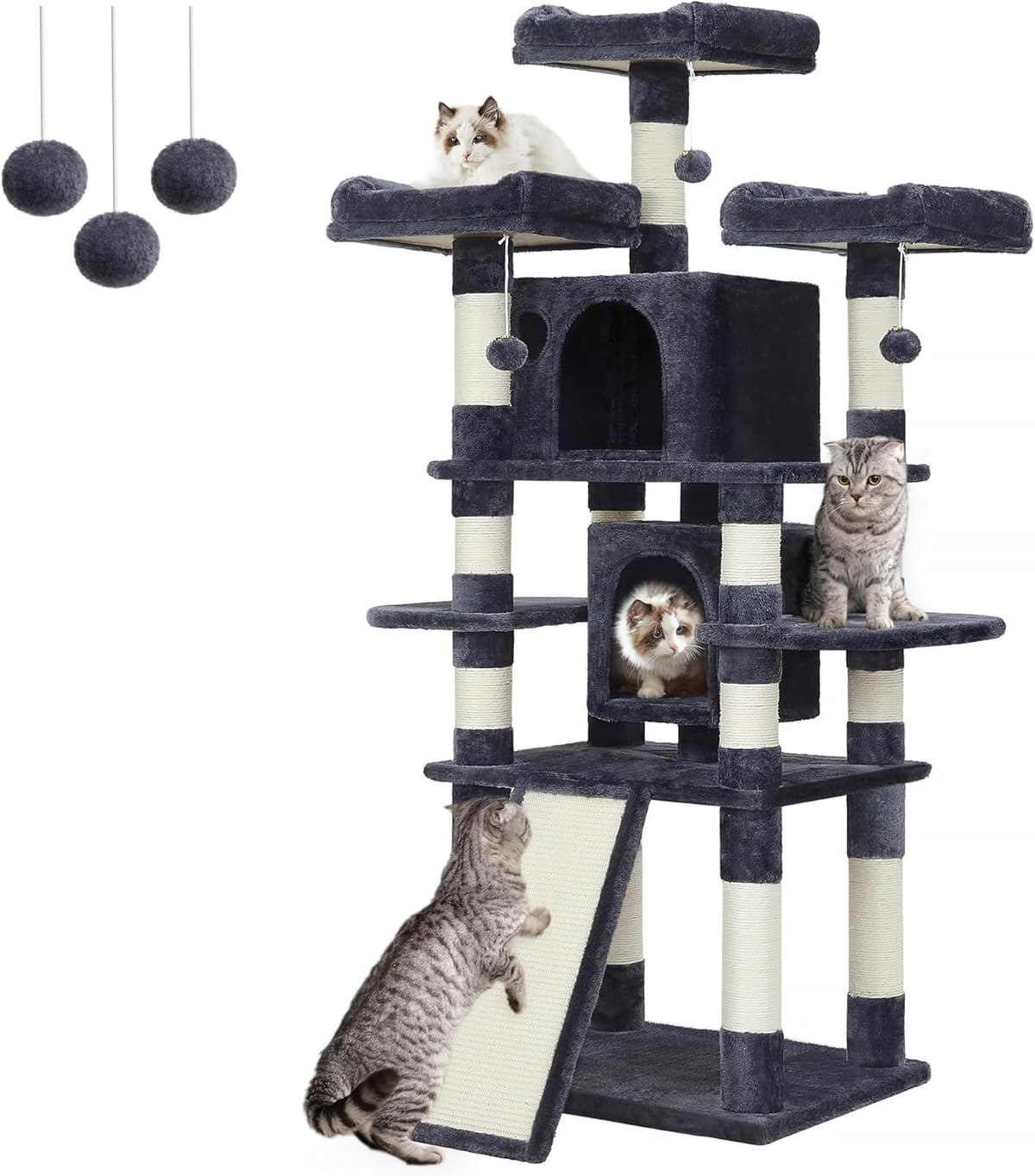 Feandrea 67-inch tall cat tree with multiple platforms, condos, and sisal scratching posts