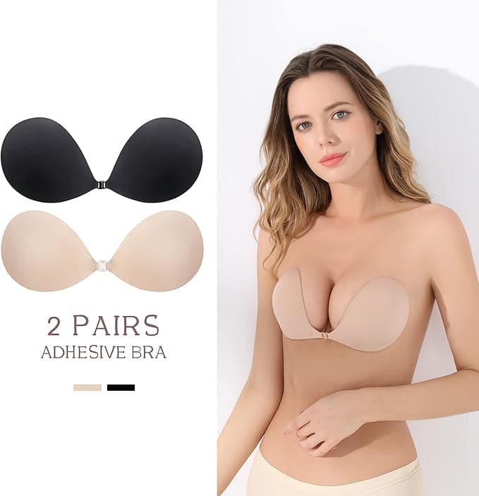 2025 Push Up Sticky Bra, 2-Pack Reusable Adhesive Invisible Backless Strapless Bra