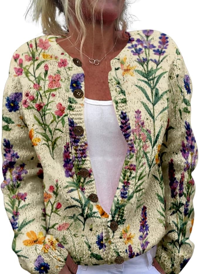 Floral Sweaters for Women Open Front Cardigan Chunky Long Sleeve