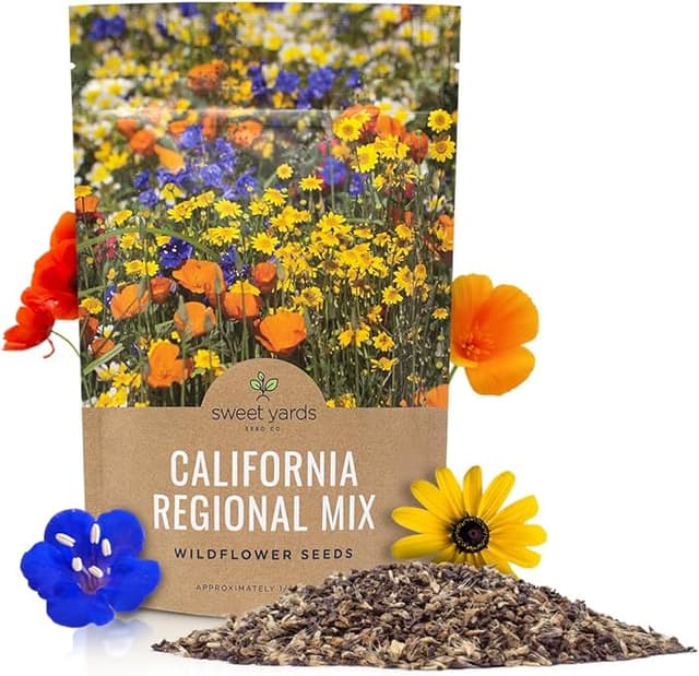 California Wildflower Mixture - Bulk 1/4 Pound Bag - Over 30,000 Native Seeds - Open Pollinated and Non GMO
