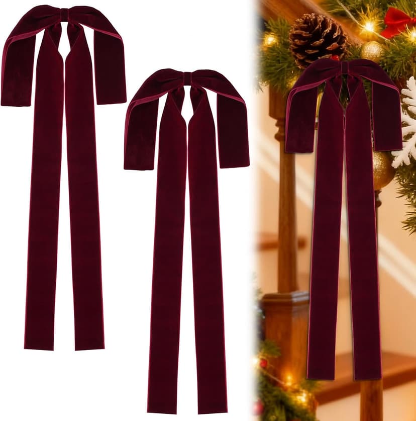 HEAEUNK Large Burgundy Velvet Christmas Bows 2-Pack